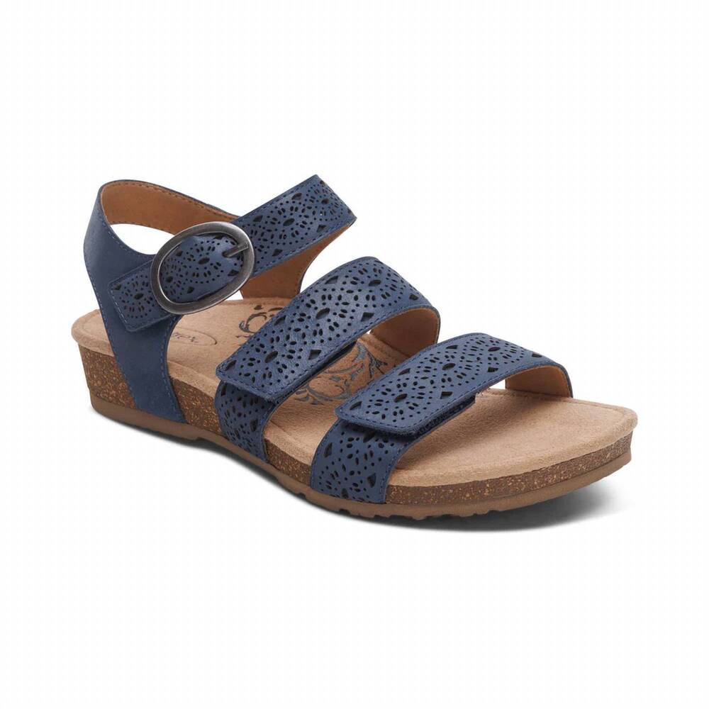 NEW AETREX women's lilly adjustable quarter strap sandal in navy cutout